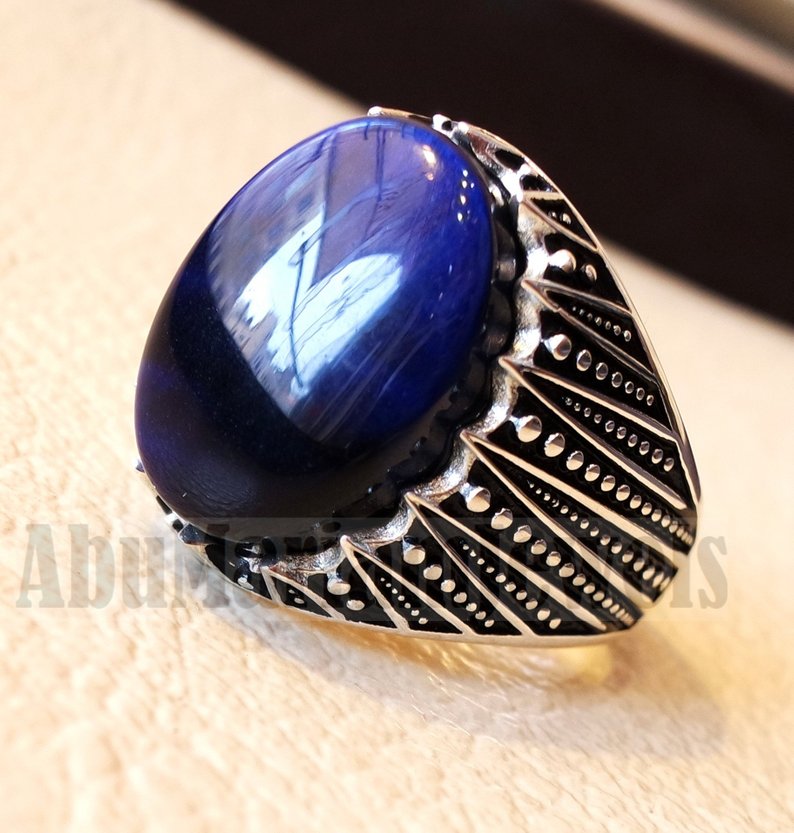 Atemberaubende Tiger Eye Blue Stone Männer Ring Sterling Silber 925 und Schmuck Handmade Arabisch Türkei Ottoman Stil jede Größe