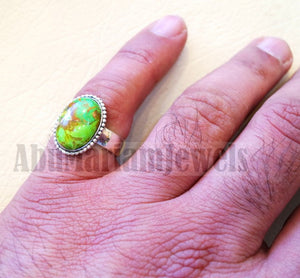 men or women ring copper green turquoise skin touching stone sterling silver 925 all sizes high quality natural oval cabochon stone فيروز