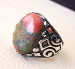 unakite natural multi color stone oval cabochon sterling silver 925 men ring high quality orange green red semi precious jewelry ottoman