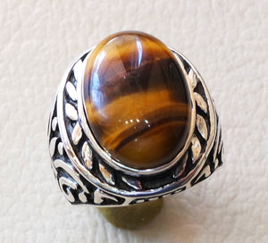 Auge Blickwinkel Tiger Auge Katze Natur natürlich Cabochon semi kostbar Oval Steine Ottomane Arabisch Stil Two Tone Sterling Silber 925
