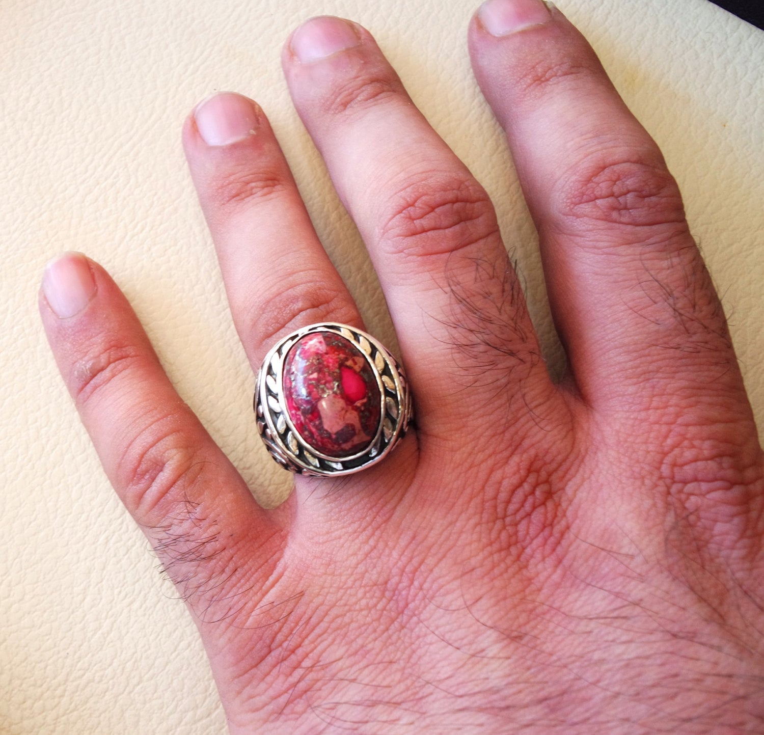 red sea sediment jasper stone natural gem sterling silver 925 ring oval semi precious cabochon man huge ring ottoman jewelry fast shipping
