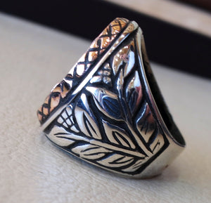 Big anchor sailor biker men ring heavy sterling silver 925 sea symbol flowers and bronze handmade all sizes jewelry fast shipping