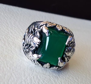 riesiger Skorpion Sterling Silber 925 großen Ring jede Größe rechteckig grün Aqeeq Achat Naher Osten Vintage Handmade Jewelry Schnellversand