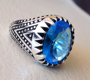 sky blue cubic zircon men ring sterling silver 925 sky unique stone all sizes jewelry fast shipping ottoman style