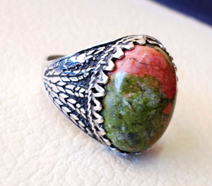 Unakit Natural Multi Farbe Stein Oval Cabochon Sterling Silber 925 Männer Weizen Ring hochwertige orange grün rosa Semi Precious Jewelry