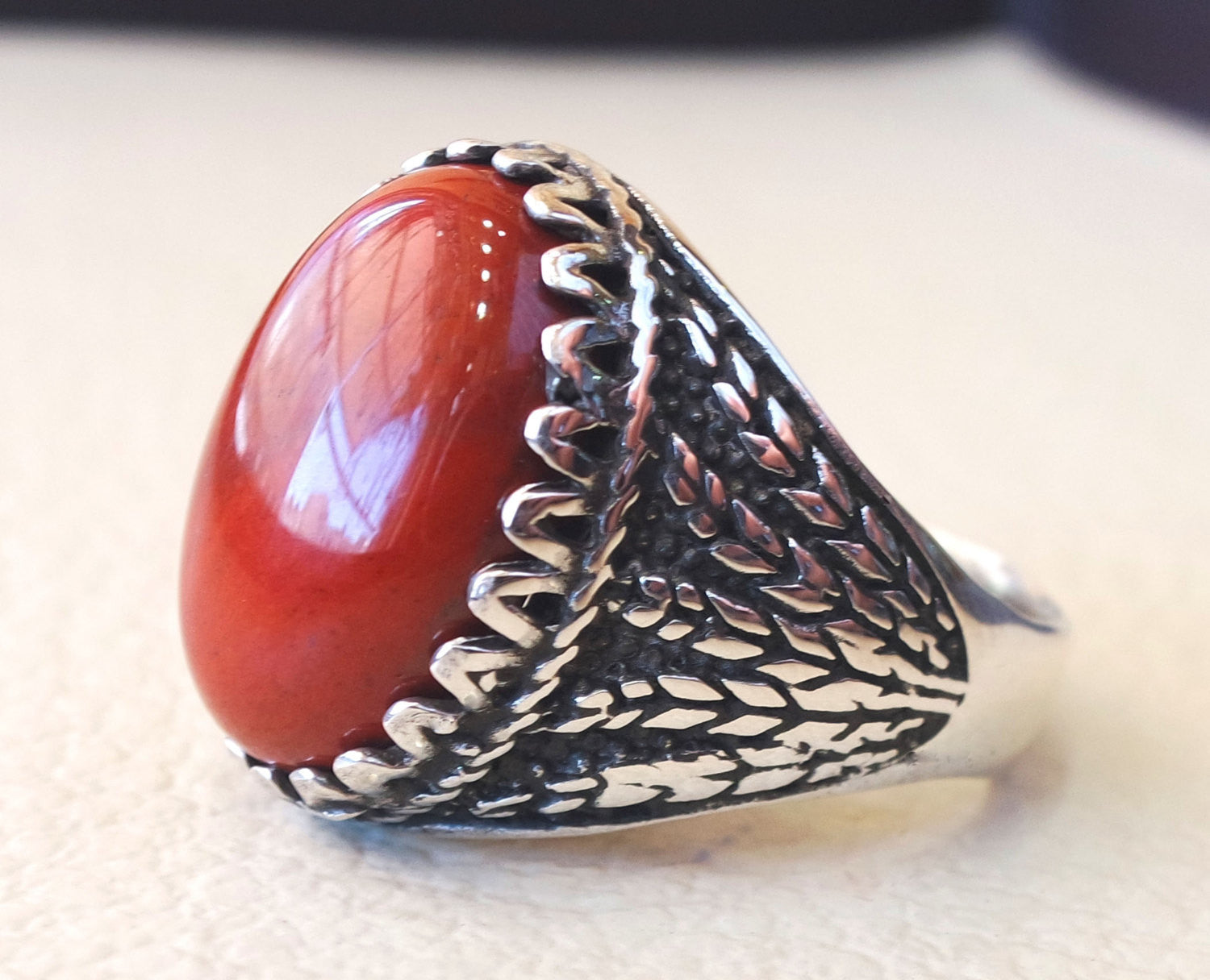 pure red jasper wheat man ring stone natural aqeeq gem sterling silver 925 ring  oval semi precious cabochon jewelry fast shipping all sizes