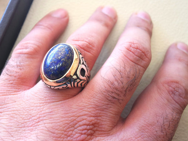 Chevalière Homme En Argent 925 Avec Lapis-lazuli Ovale - Tailles 54 à 68 - Neuf Avec étiquettes