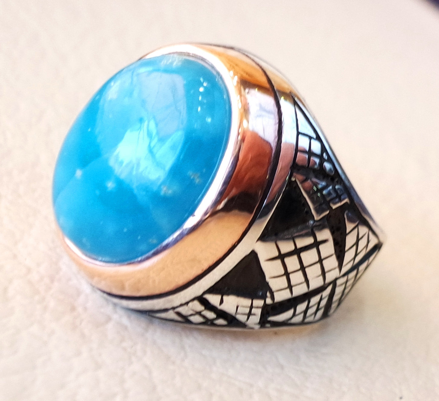 smithsonite natural sky blue stone ring sterling silver 925 men jewelry all sizes semi precious gem highest quality middle eastern style
