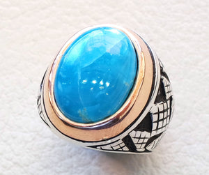 smithsonite natural sky blue stone ring sterling silver 925 men jewelry all sizes semi precious gem highest quality middle eastern style