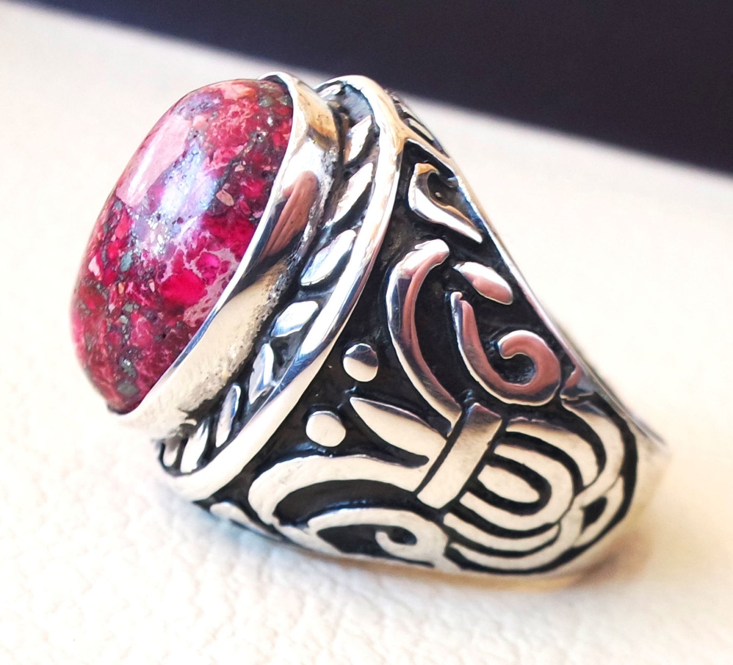 red sea sediment jasper stone natural gem sterling silver 925 ring oval semi precious cabochon man huge ring ottoman jewelry fast shipping