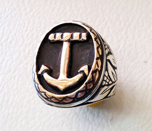 Big anchor sailor biker men ring heavy sterling silver 925 sea symbol flowers and bronze handmade all sizes jewelry fast shipping