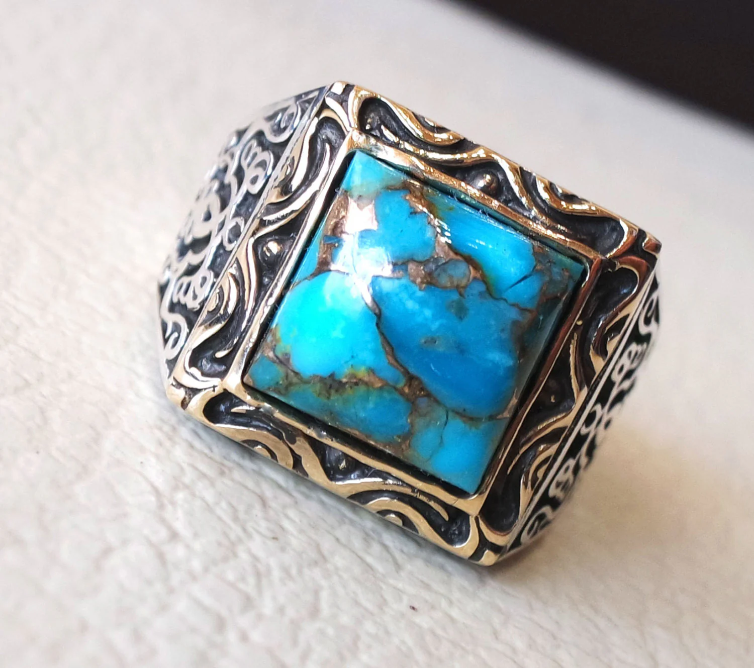 Mens square deals turquoise ring