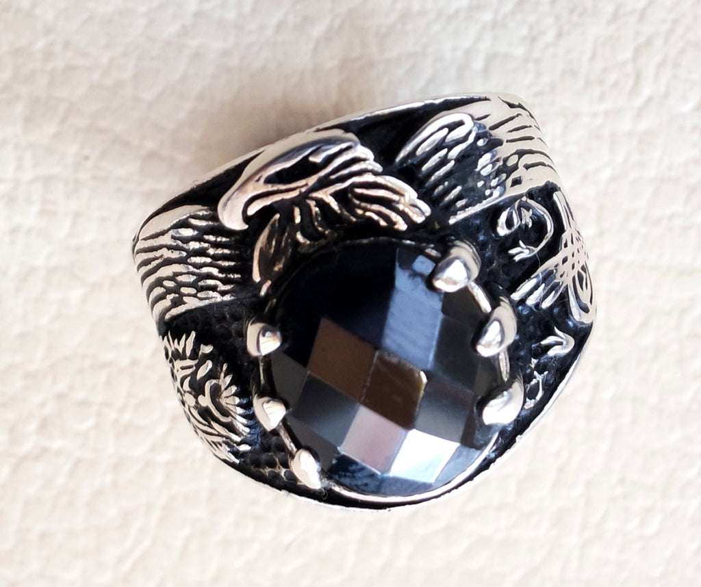 Schwarz Onyx Oval Stone Arabisch Männer Ring Sterling Silber 925 Eagle Arabisch Ottoman Symbole türkischer Schmuck Stil alle Größen Schnellversand