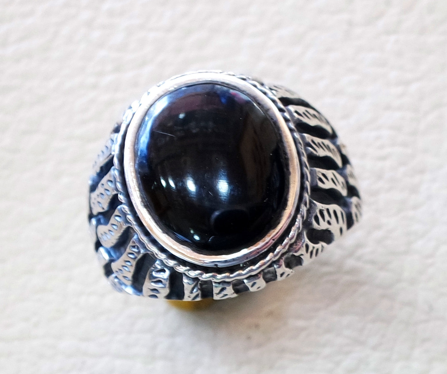 Aqeeq Natural Achat Onyx Oval Stein schwarz Edelstein Mann Heavy Ring Sterling Silber Ottomane Türkei Stil schnell Shipping alle Größen Herren Geschenk