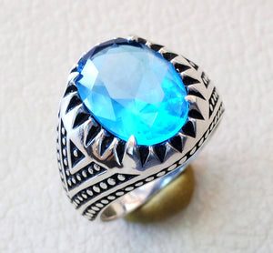 sky blue cubic zircon men ring sterling silver 925 sky unique stone all sizes jewelry fast shipping ottoman style
