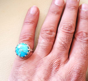 Natural Arizona turquoise highest quality  women ladies round ring sterling silver 925  blue color stone all sizes filigree style jewelry