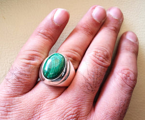 huge malachite natural green stone sterling silver 925 ring jewelry eastern turkish arabic style oval semi precious cabochon fast shipping