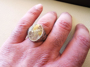 Golden Rutil Quarz Naturstein Semi Precious Cabochon Sterling Silber 925 Mann Ring Ottoman Türkei Middle Eastern Antique Style jede Größe