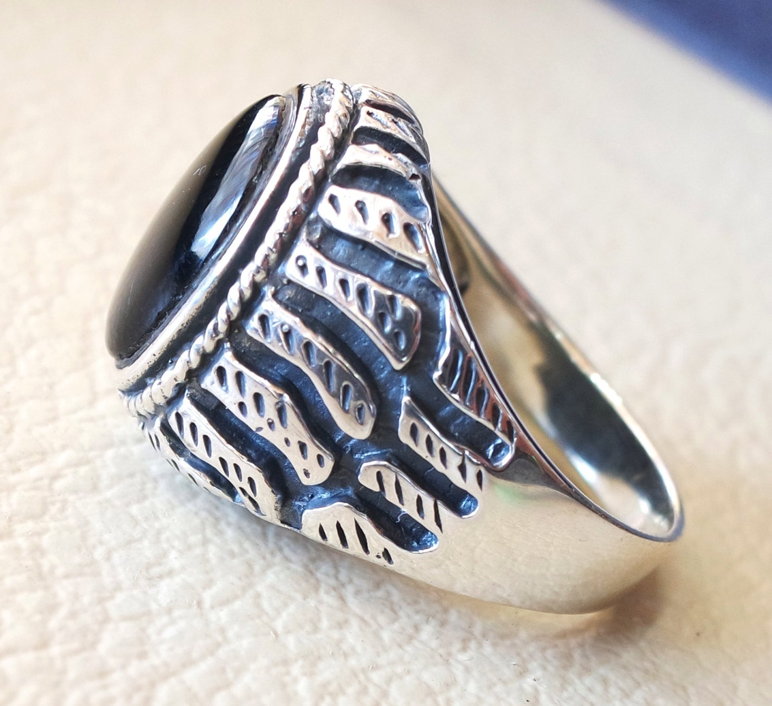 Aqeeq Natural Achat Onyx Oval Stein schwarz Edelstein Mann Heavy Ring Sterling Silber Ottomane Türkei Stil schnell Shipping alle Größen Herren Geschenk