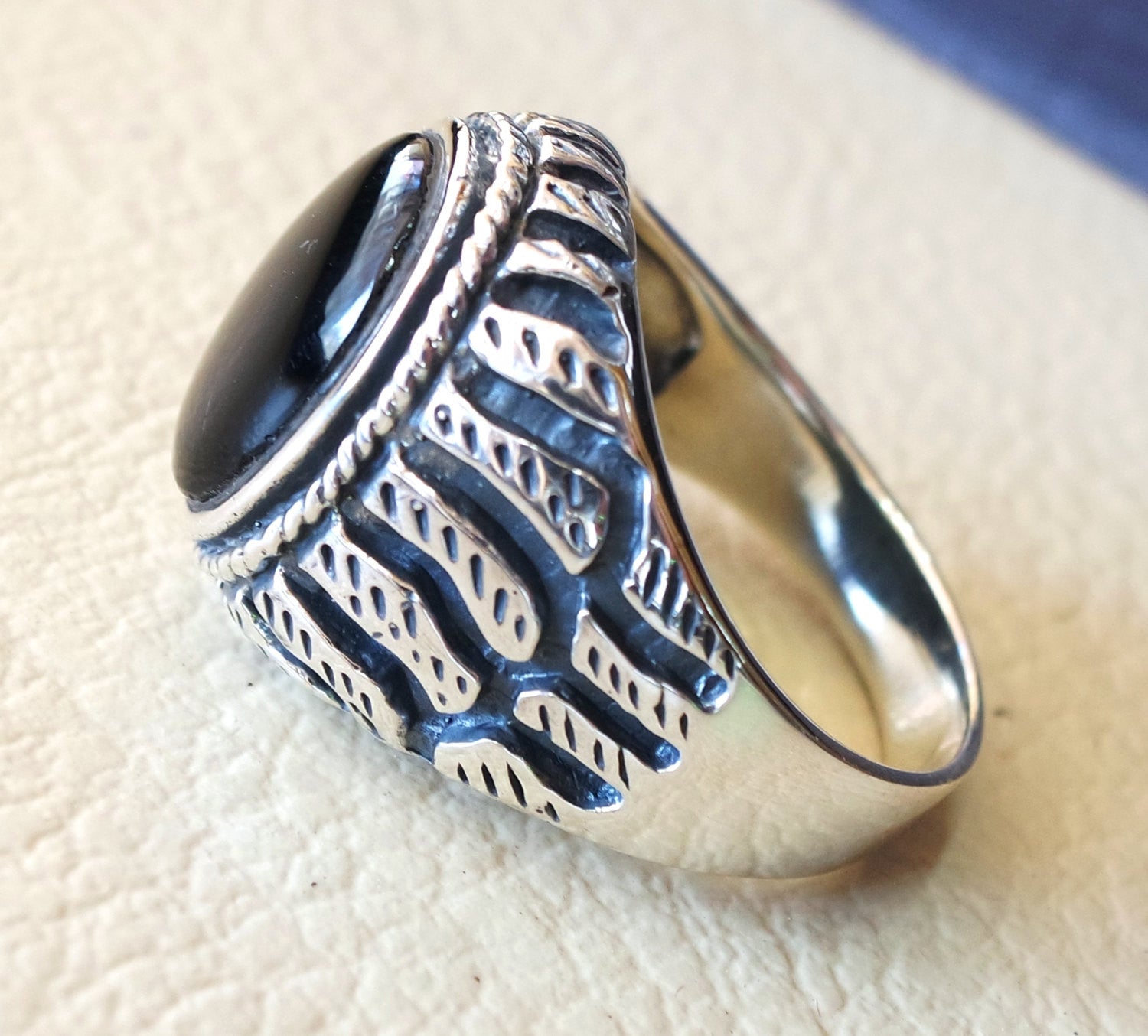 Aqeeq Natural Achat Onyx Oval Stein schwarz Edelstein Mann Heavy Ring Sterling Silber Ottomane Türkei Stil schnell Shipping alle Größen Herren Geschenk