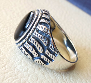 Aqeeq Natural Achat Onyx Oval Stein schwarz Edelstein Mann Heavy Ring Sterling Silber Ottomane Türkei Stil schnell Shipping alle Größen Herren Geschenk