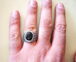 Aqeeq Natural Achat Onyx Oval Stein schwarz Edelstein Mann Heavy Ring Sterling Silber Ottomane Türkei Stil schnell Shipping alle Größen Herren Geschenk