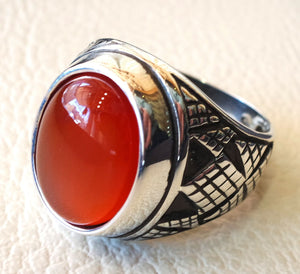 Aqeeq Karneol Achat Cabochon Oval Red Stone Sterling Silver 925 men Ring Arabisch türkischer mittlerer Osten Ottoman Stil Schmuck jede Größe