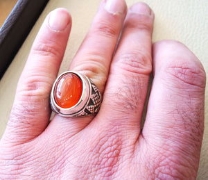 Aqeeq Karneol Achat Cabochon Oval Red Stone Sterling Silver 925 men Ring Arabisch türkischer mittlerer Osten Ottoman Stil Schmuck jede Größe