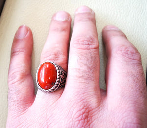 red jasper man ring stone natural aqeeq gem sterling silver 925 man ring oval semi precious cabochon jewelry fast shipping all sizes