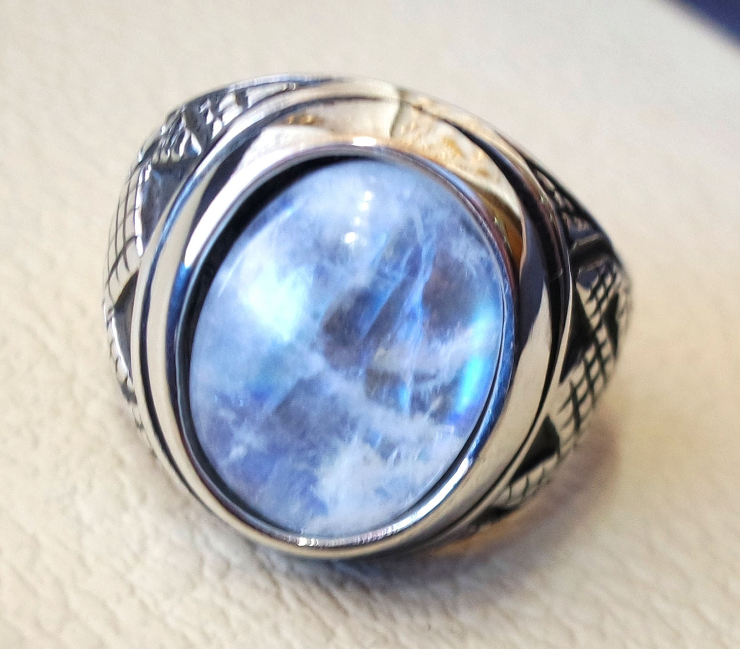 flashy moonstone men ring  natural stone dur al najaf sterling silver 925 stunning genuine gem two ottoman arabic style jewelry all sizes