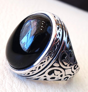 man ring sterling silver 925 all sizes onyx natural agate semi precious cabochon black gem arabic turkey antique middle eastern jewelry