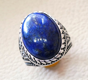 man ring lapis lazuli oval cabochon natural dark blue stone  sterling silver 925 men jewelry all sizes 18 * 13 mm antique middle eastern