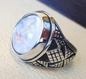 flashy moonstone men ring  natural stone dur al najaf sterling silver 925 stunning genuine gem two ottoman arabic style jewelry all sizes