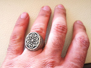 man ring mystic luck celtic talisman luck  sterling silver 925  sun flower shape any size antique style high quality jewelry