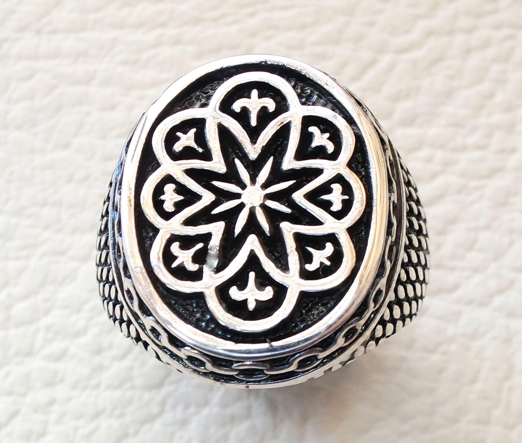 man ring mystic luck celtic talisman luck  sterling silver 925  sun flower shape any size antique style high quality jewelry