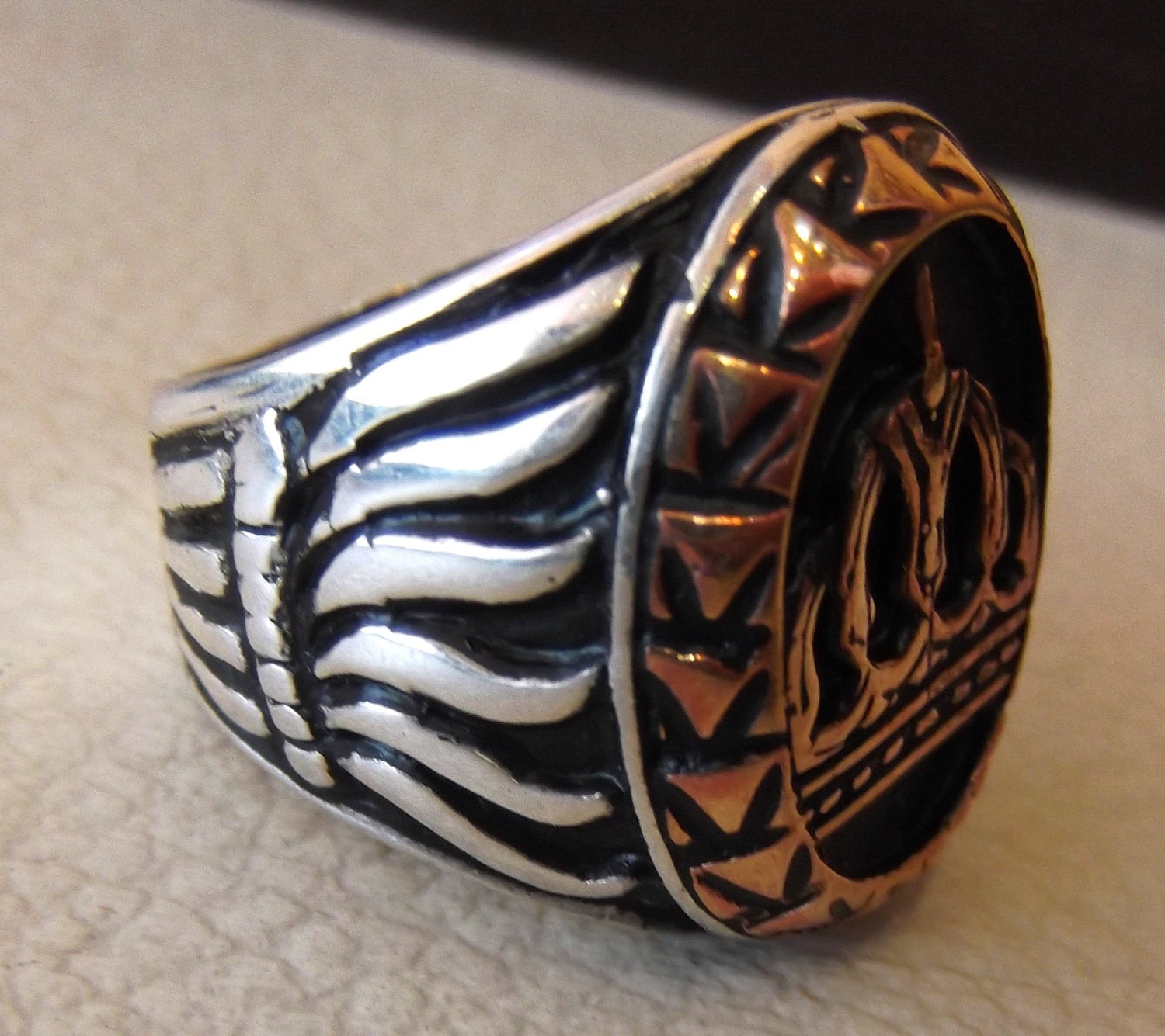 vintage style king royal crown men ring heavy sterling silver 925 and bronze handmade all sizes jewelry