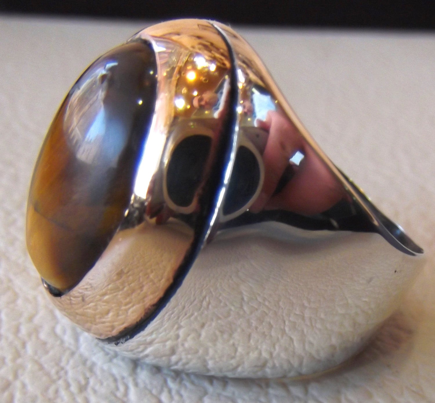 Tiger Eye Big Oval Cabochon zweifarbig Männer Ring Sterling Silber 925 Bronze Rahmen Cat Eye semi kostbare Naturstein alle Größen Schmuck