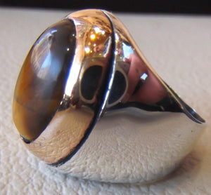 Tiger Eye Big Oval Cabochon zweifarbig Männer Ring Sterling Silber 925 Bronze Rahmen Cat Eye semi kostbare Naturstein alle Größen Schmuck