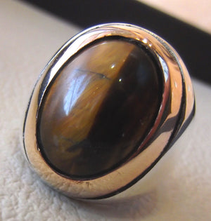 Tiger Eye Big Oval Cabochon zweifarbig Männer Ring Sterling Silber 925 Bronze Rahmen Cat Eye semi kostbare Naturstein alle Größen Schmuck