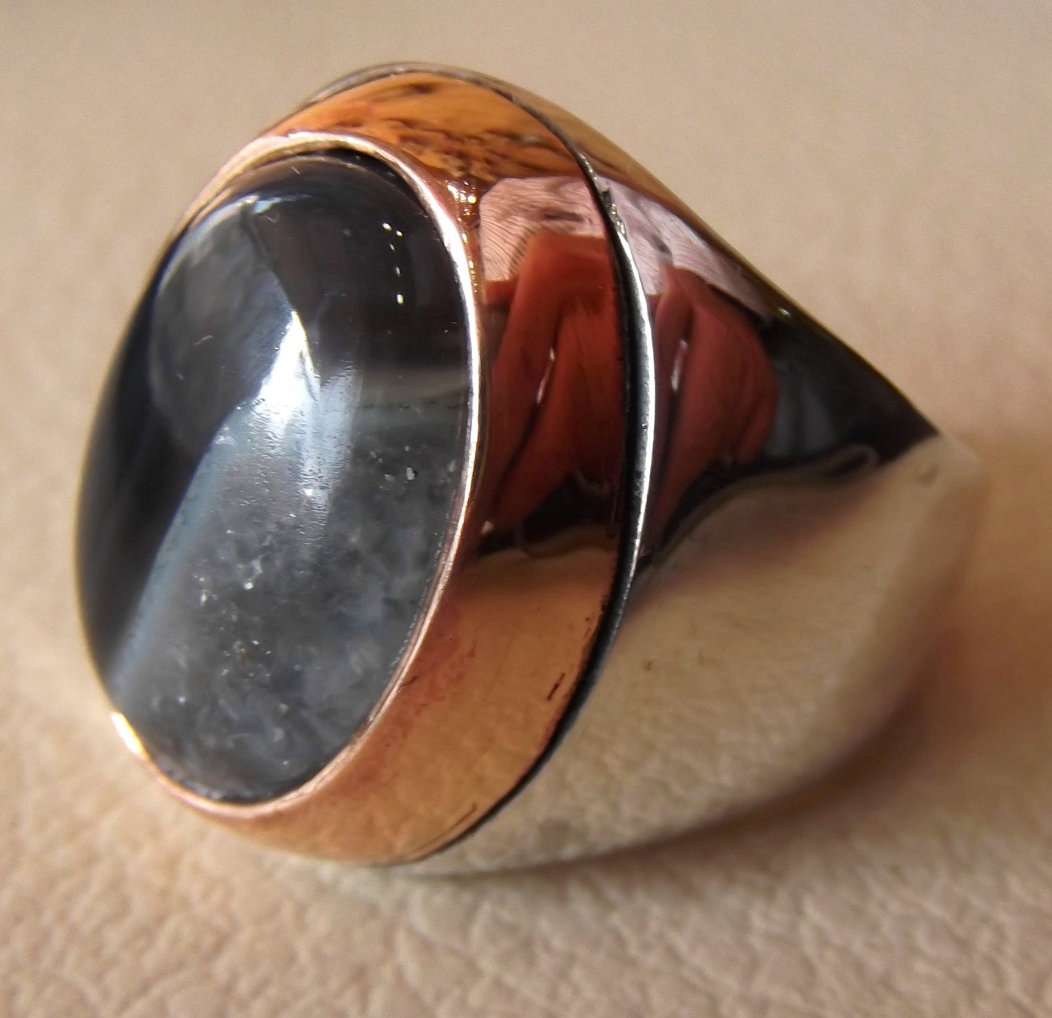 Botswana agate natural cabochon stone silver man ring semi precious gem aqeeq all sizes jewelry bronze frame heavy ottoman turkish arabic