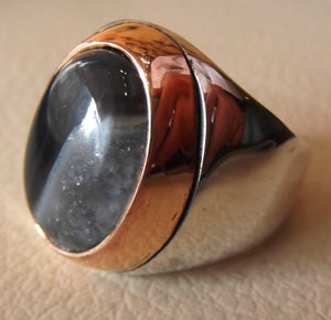 Botswana agate natural cabochon stone silver man ring semi precious gem aqeeq all sizes jewelry bronze frame heavy ottoman turkish arabic