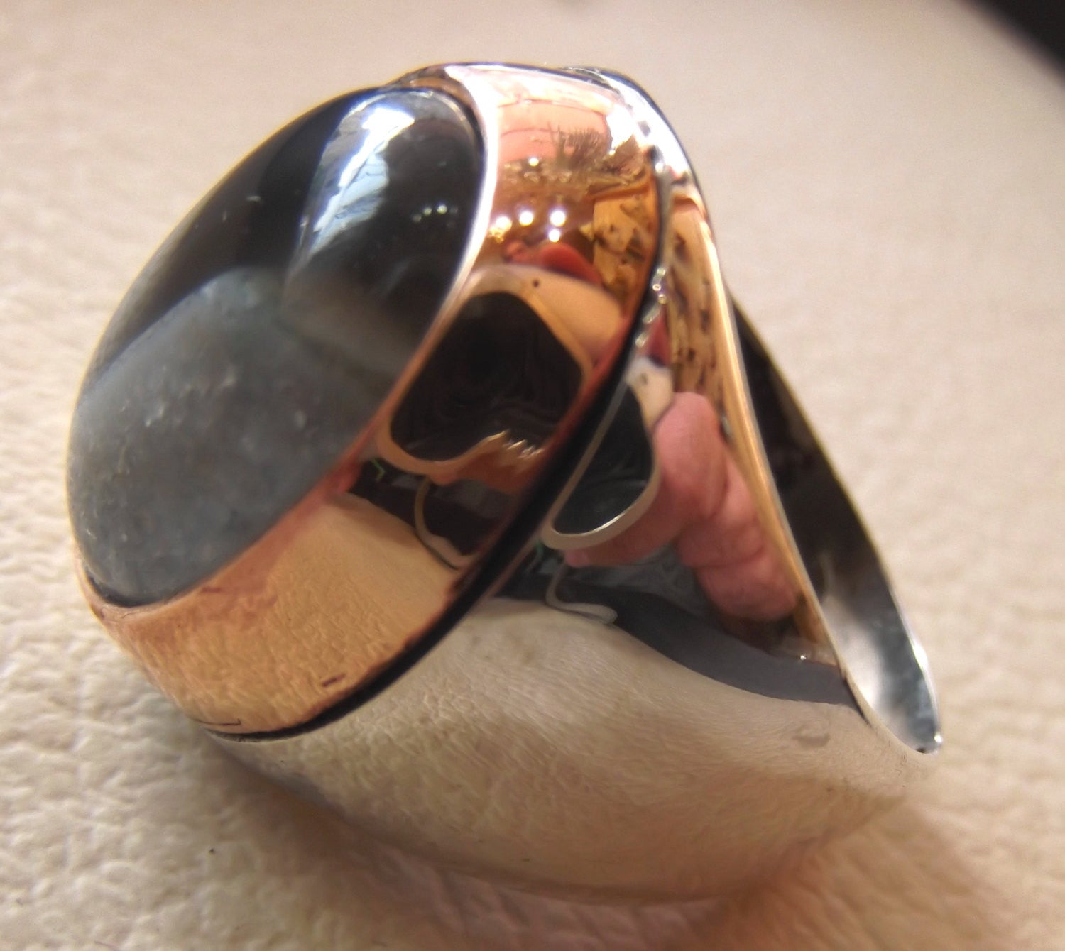 Botswana agate natural cabochon stone silver man ring semi precious gem aqeeq all sizes jewelry bronze frame heavy ottoman turkish arabic