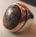 unakaite natural cabochon men huge ring sterling silver 925 with bronze frame semi precious oval green rose unakite gem jewelry all sizes