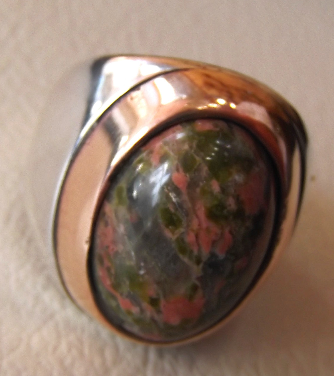 unakaite natural cabochon men huge ring sterling silver 925 with bronze frame semi precious oval green rose unakite gem jewelry all sizes