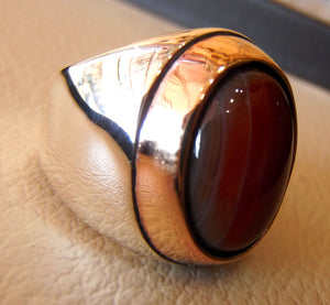 Achat Karneol Natural Red Jemen Aqeeq Sterling Silver man Heavy Ring 925 Arabisch Bronze Rahmen gestreiften Cabochon alle Größen Schnellversand