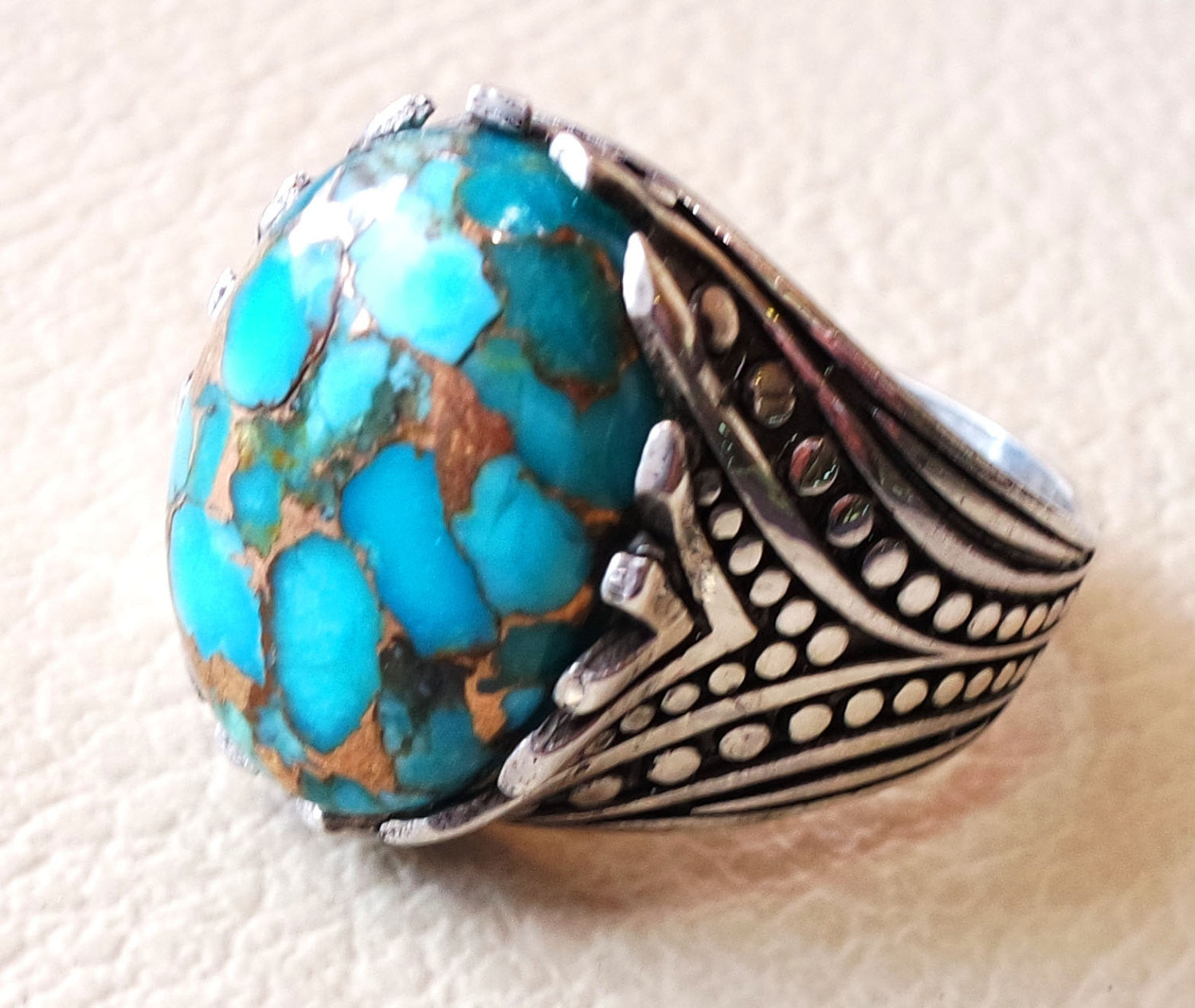 natural copper turquoise oval cabochon men ring sterling silver 925 all sizes jewelry arabic ottoman antique style high quality stone
