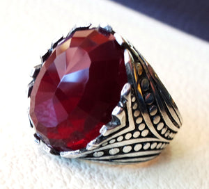 roter rubinfarbig Facetten Cabochon Stone man Ring Sterling Silber 925 alle Größen hochwertige Schmuck Ottomane im mittleren Osten Antik Stil