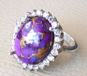 women ring copper purple turquoise entourage white cubic zircon sterling silver 925 all sizes highest quality natural oval cabochon stone
