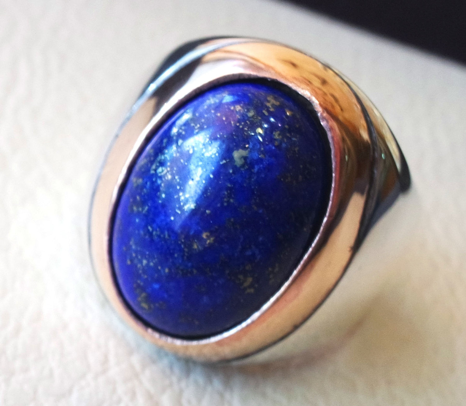 lapis lazuli oval cabochon natural blue stone ring bronze and sterling silver 925 men jewelry all sizes 18 * 13 mm ottoman middle eastern