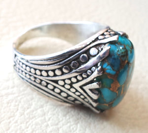 natural copper turquoise oval cabochon men ring sterling silver 925 all sizes jewelry arabic ottoman antique style high quality stone